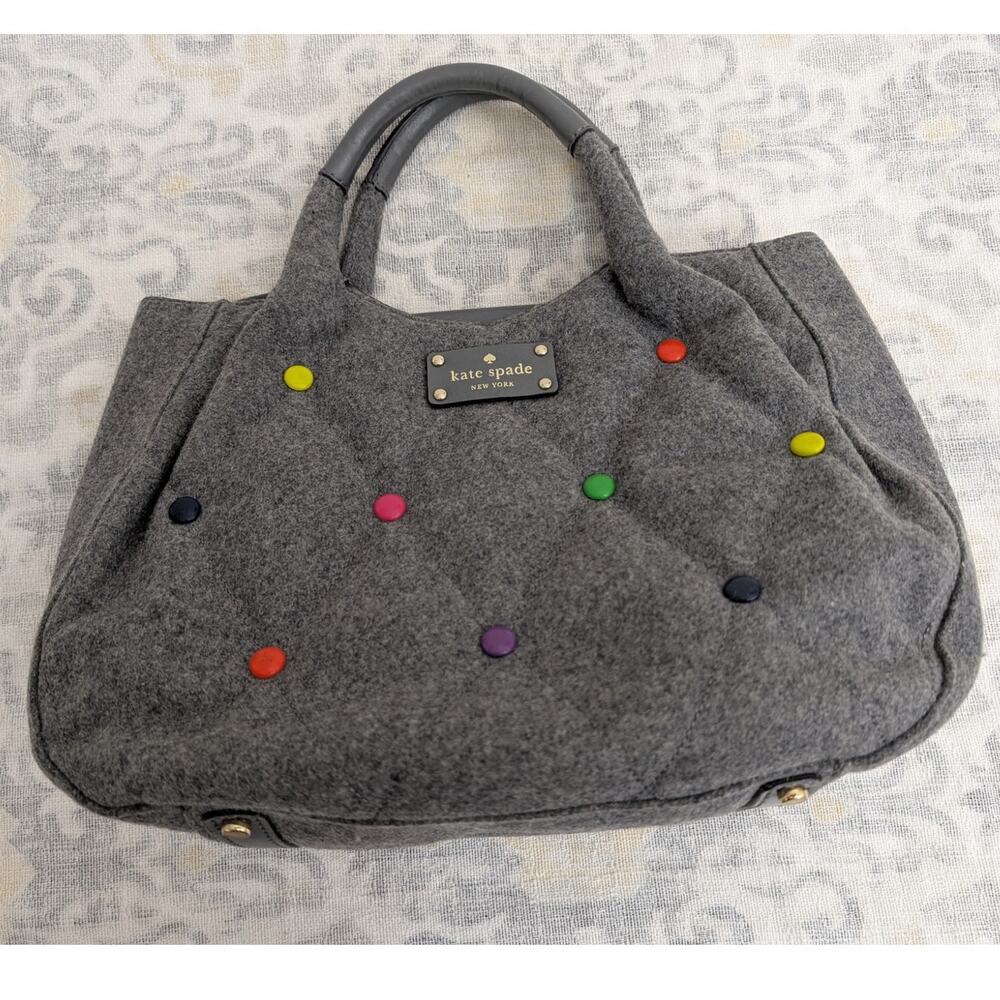 Kate Spade Gray Wool and Leather Dazzle Dot Bag with Storybook Lining - Picture 3 of 15